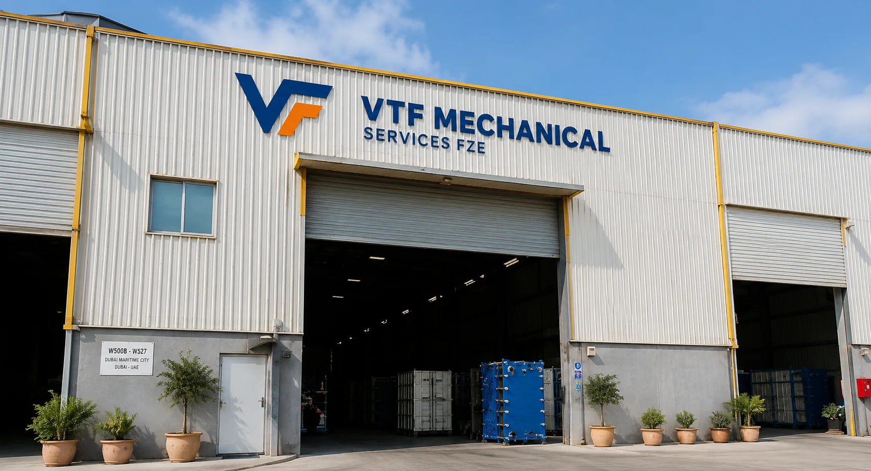 VTF Mechanical Services workshop facility in Dubai Maritime City for heat exchanger servicing and repair